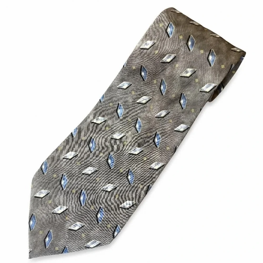 Stafford Silk Tie Mens Charcoal Gray Blue Geometric Diamond Woven Necktie